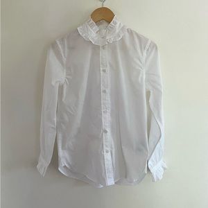 J Crew Ruffle Neck White Classic Shirt